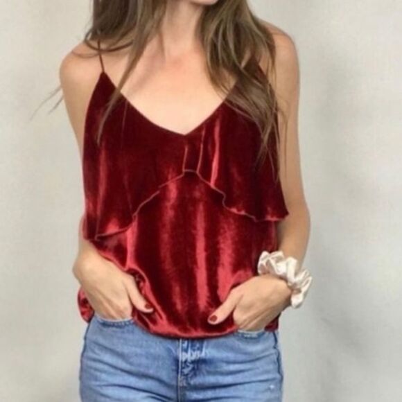 alice + olivia Sultry Red Velvet Silk Blend Cami Top Blouse - Picture 1 of 9
